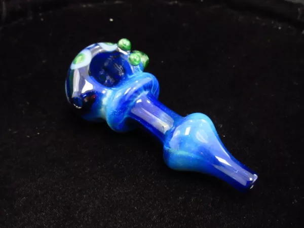Blue Spoon Pipe, Flower Head, Coned Mouthpiece