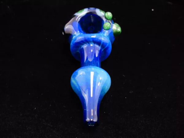 Blue Spoon Pipe, Flower Head, Coned Mouthpiece