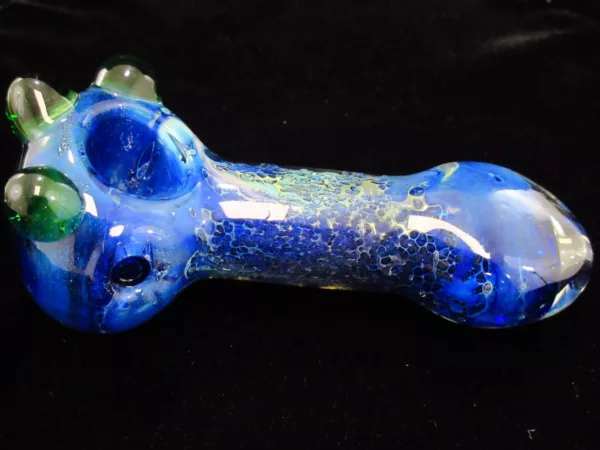 Large Blue Frit Worked Spoon Pipe