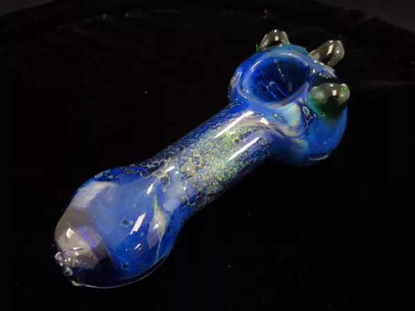 Large Blue Frit Worked Spoon Pipe