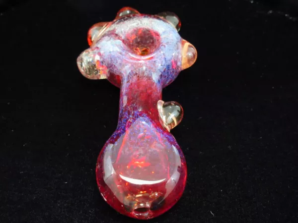 Large Red Frit Pipe, Flattened Mouthpiece